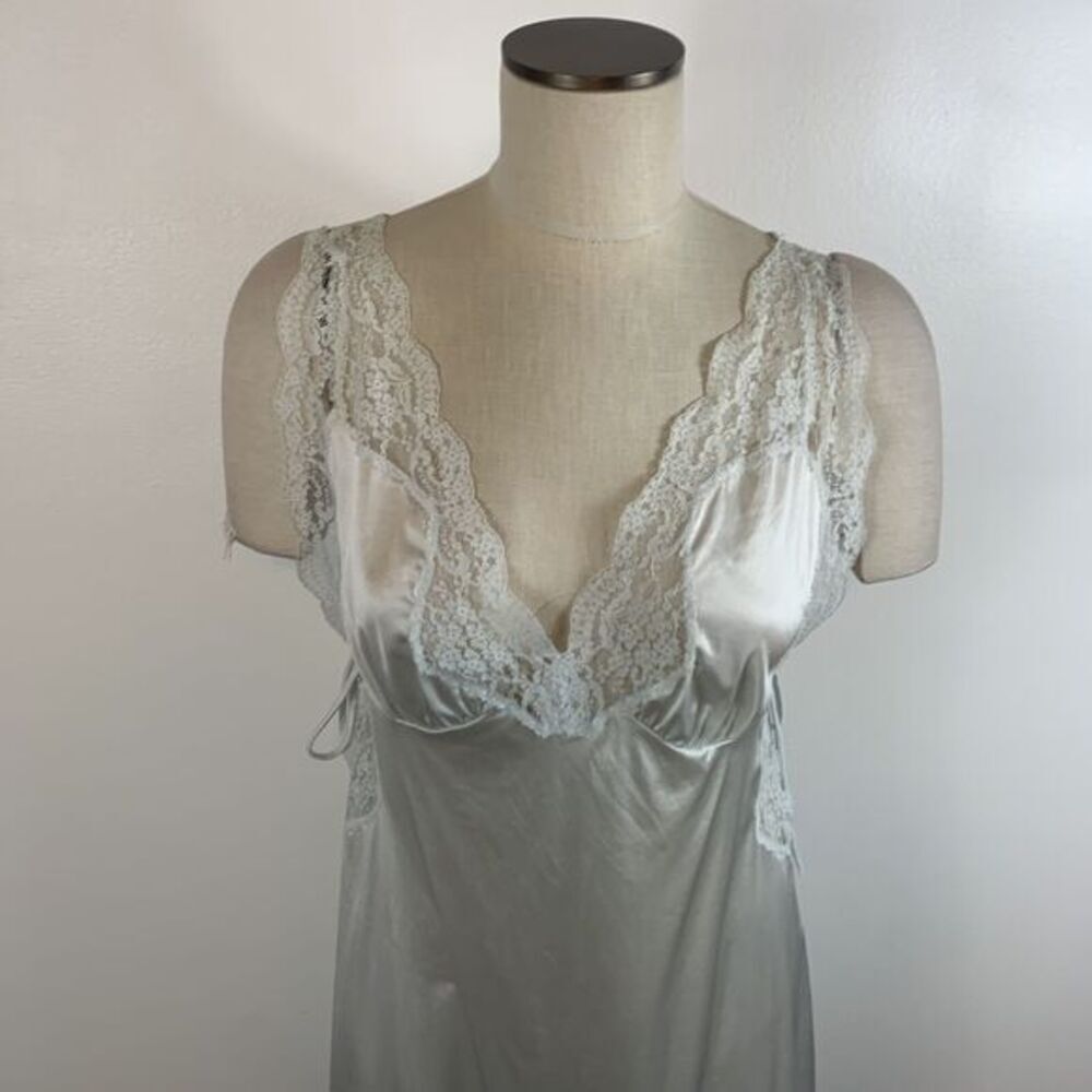 Vintage Shadowline Nylon Tie Side Slip Lace Mint Blue Women's Size Med Altered - Picture 3 of 13